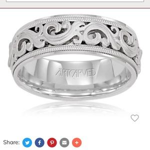 Men’s Artcarved wedding band ring 14k white Size 8